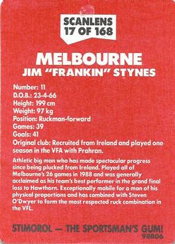 1989 Scanlens VFL #17 Jim Stynes Back